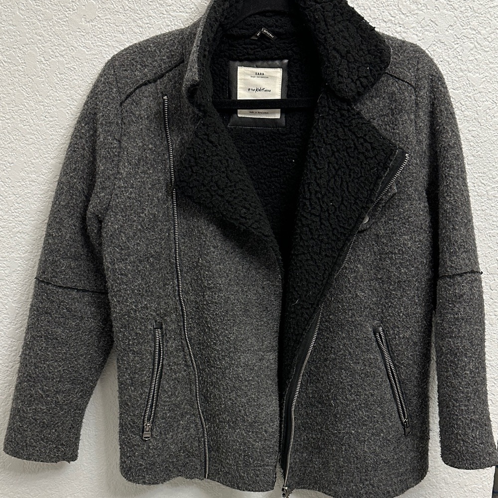 Zara Charcoal Boy Jacket with Black Fleece Collar